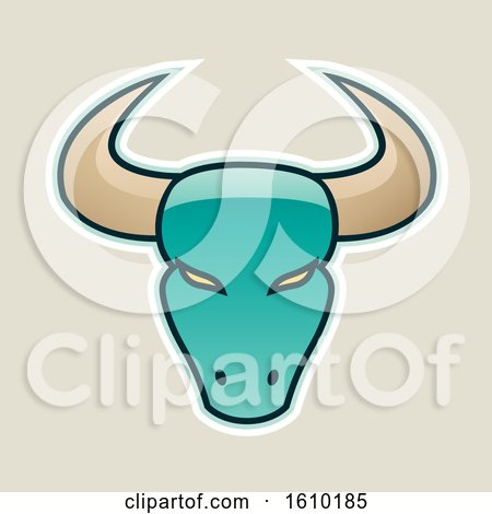 Clipart of a Cartoon Styled Persian Green Bull Head Icon on a Beige Background - Royalty Free Vector Illustration by cidepix