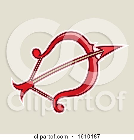 Clipart of a Cartoon Styled Red Bow and Arrow Icon on a Beige Background - Royalty Free Vector Illustration by cidepix
