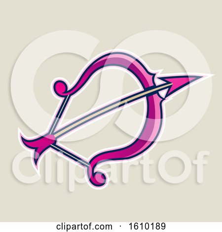 Clipart of a Cartoon Styled Magenta Bow and Arrow Icon on a Beige Background - Royalty Free Vector Illustration by cidepix