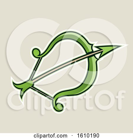 Clipart of a Cartoon Styled Green Bow and Arrow Icon on a Beige Background - Royalty Free Vector Illustration by cidepix