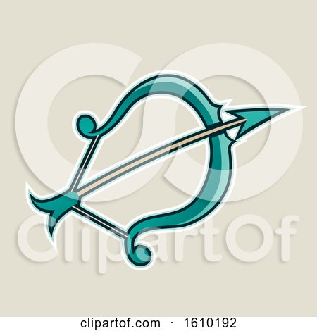 Clipart of a Cartoon Styled Persian Green Bow and Arrow Icon on a Beige Background - Royalty Free Vector Illustration by cidepix