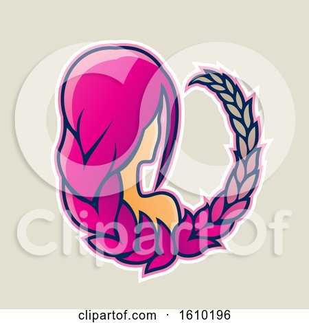 Clipart of a Cartoon Styled Magenta Haired Virgo Icon on a Beige Background - Royalty Free Vector Illustration by cidepix