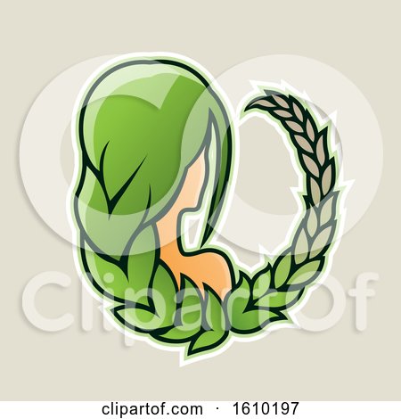 Clipart of a Cartoon Styled Green Haired Virgo Icon on a Beige Background - Royalty Free Vector Illustration by cidepix