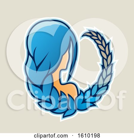 Clipart of a Cartoon Styled Blue Haired Virgo Icon on a Beige Background - Royalty Free Vector Illustration by cidepix