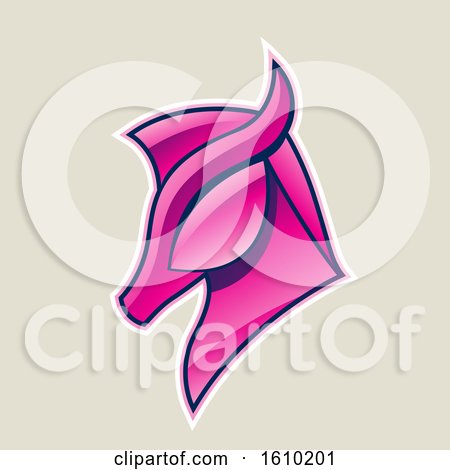 Clipart of a Cartoon Styled Magenta Horse Head Icon on a Beige Background - Royalty Free Vector Illustration by cidepix