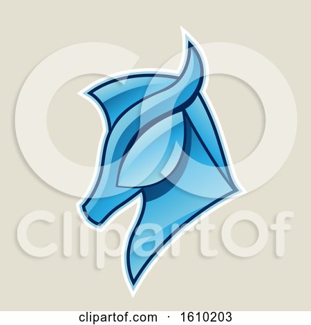 Clipart of a Cartoon Styled Blue Horse Head Icon on a Beige Background - Royalty Free Vector Illustration by cidepix