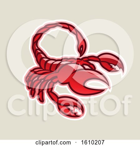 Clipart of a Cartoon Styled Red Scorpio Scorpion Icon on a Beige Background - Royalty Free Vector Illustration by cidepix