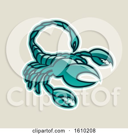 Clipart of a Cartoon Styled Persian Green Scorpio Scorpion Icon on a Beige Background - Royalty Free Vector Illustration by cidepix