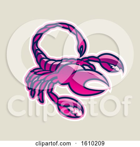 Clipart of a Cartoon Styled Magenta Scorpio Scorpion Icon on a Beige Background - Royalty Free Vector Illustration by cidepix