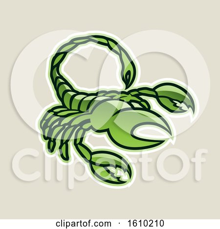 Clipart of a Cartoon Styled Green Scorpio Scorpion Icon on a Beige Background - Royalty Free Vector Illustration by cidepix