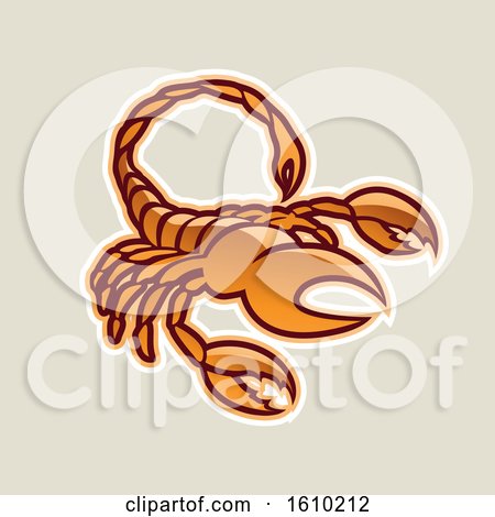 Clipart of a Cartoon Styled Orange Scorpio Scorpion Icon on a Beige Background - Royalty Free Vector Illustration by cidepix