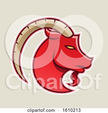 Clipart of a Cartoon Styled Red Goat Icon on a Beige Background - Royalty Free Vector Illustration by cidepix