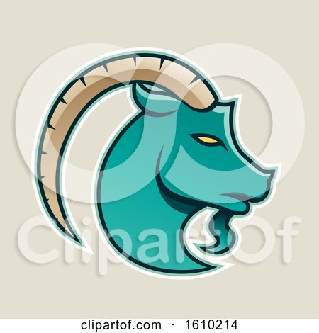 Clipart of a Cartoon Styled Persian Green Goat Icon on a Beige Background - Royalty Free Vector Illustration by cidepix