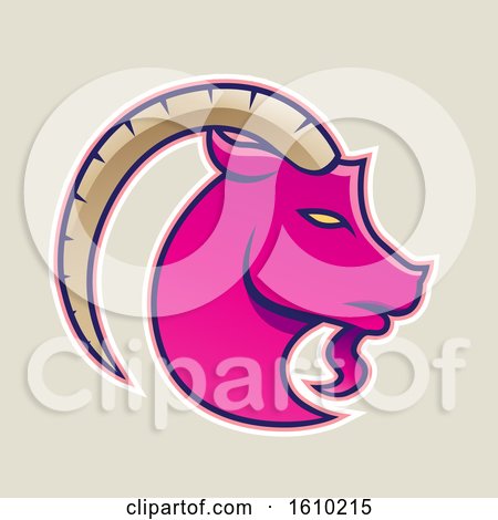 Clipart of a Cartoon Styled Magenta Goat Icon on a Beige Background - Royalty Free Vector Illustration by cidepix