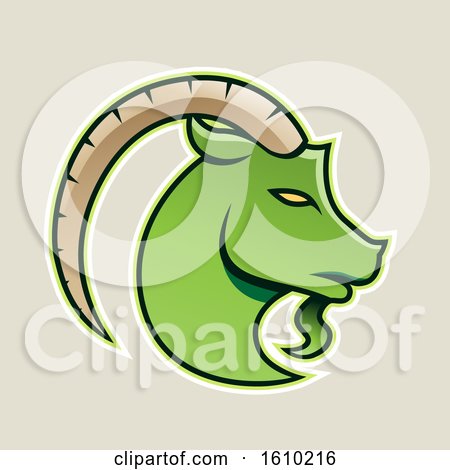 Clipart of a Cartoon Styled Green Goat Icon on a Beige Background - Royalty Free Vector Illustration by cidepix