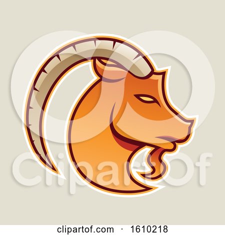 Clipart of a Cartoon Styled Orange Goat Icon on a Beige Background - Royalty Free Vector Illustration by cidepix