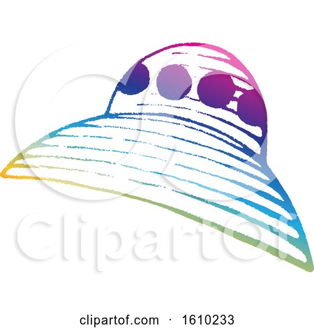 Clipart of a Sketched Colorful Flying Saucer - Royalty Free Vector Illustration by cidepix