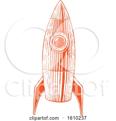 Clipart of a Sketched Orange Rocket - Royalty Free Vector Illustration by cidepix