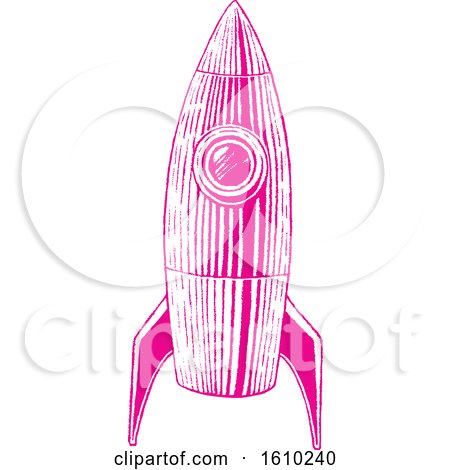 Clipart of a Sketched Magenta Rocket - Royalty Free Vector Illustration by cidepix