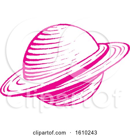 Clipart of a Sketched Magenta Planet - Royalty Free Vector Illustration by cidepix