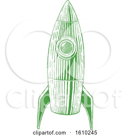 Clipart of a Sketched Green Rocket - Royalty Free Vector Illustration by cidepix