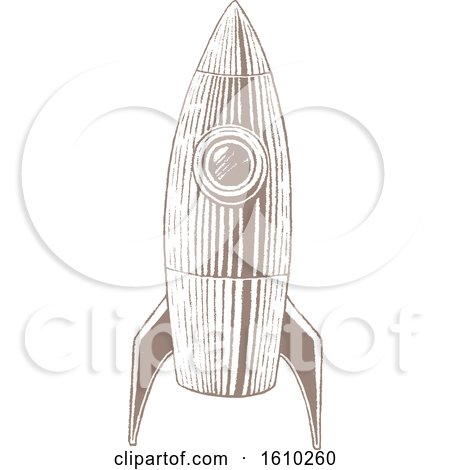 Clipart of a Sketched Brown Rocket - Royalty Free Vector Illustration by cidepix
