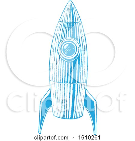 Clipart of a Sketched Blue Rocket - Royalty Free Vector Illustration by cidepix
