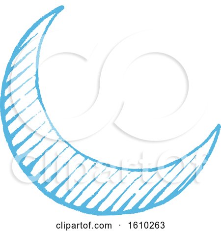 Clipart of a Sketched Blue Crescent Moon - Royalty Free Vector Illustration by cidepix