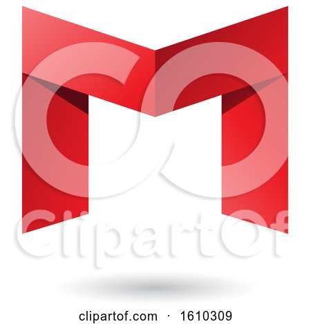 Clipart of a Folded Paper Red Letter M - Royalty Free Vector Illustration by cidepix