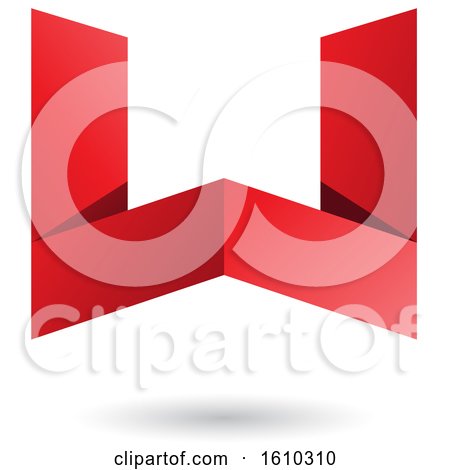 Clipart of a Red Folded Paper Letter W - Royalty Free Vector Illustration by cidepix