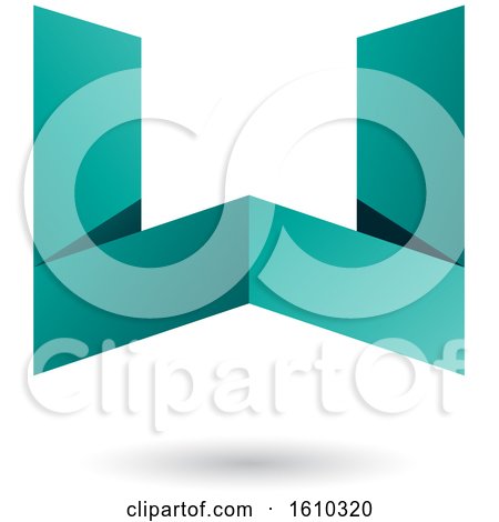 Clipart of a Persian Green Folded Paper Letter W - Royalty Free Vector Illustration by cidepix