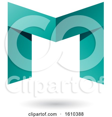 Clipart of a Folded Paper Turquoise Letter M - Royalty Free Vector Illustration by cidepix