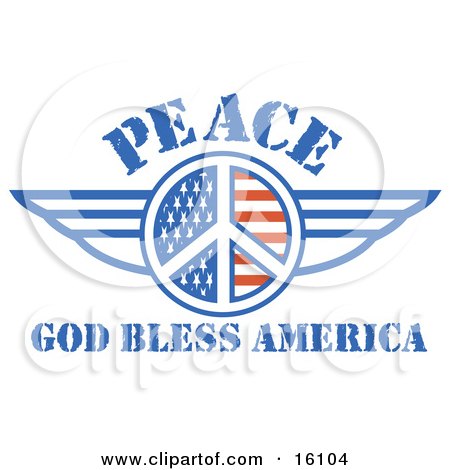 American Peace Symbol With Stars And Stripes and Wings With Text Reading God Bless America Clipart Illustration by Andy Nortnik