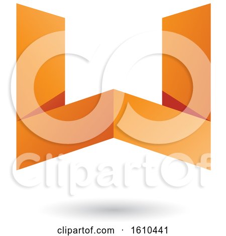 Clipart of an Orange Folded Paper Letter W - Royalty Free Vector Illustration by cidepix