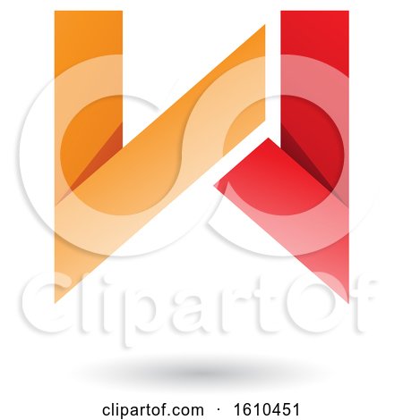 Clipart of a Red and Orange Folded Paper Letter W - Royalty Free Vector Illustration by cidepix