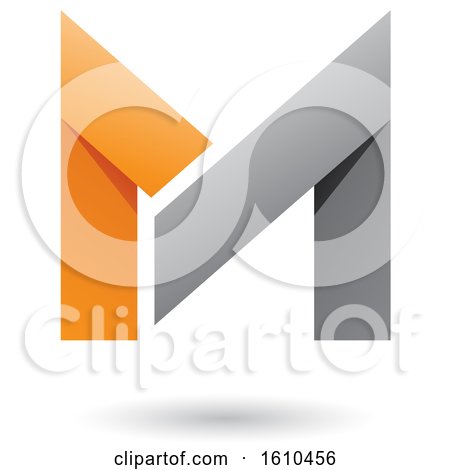 Clipart of a Folded Paper Gray and Orange Letter M - Royalty Free Vector Illustration by cidepix