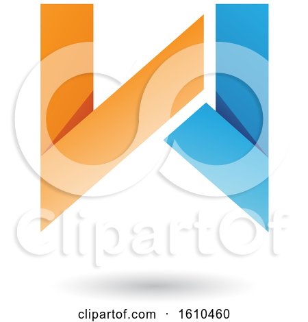 Clipart of a Blue and Orange Folded Paper Letter W - Royalty Free Vector Illustration by cidepix
