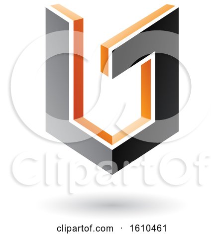 Clipart of a 3d Black and Orange Shield - Royalty Free Vector Illustration by cidepix