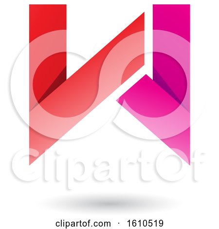 Clipart of a Red and Pink Folded Paper Letter W - Royalty Free Vector Illustration by cidepix