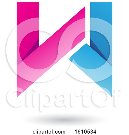 Clipart of a Pink and Blue Folded Paper Letter W - Royalty Free Vector Illustration by cidepix