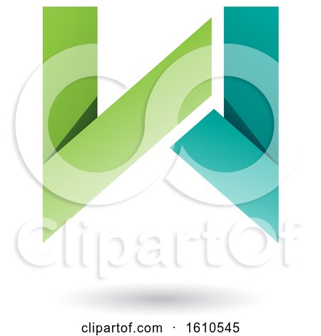 Clipart of a Green and Turquoise Folded Paper Letter W - Royalty Free Vector Illustration by cidepix