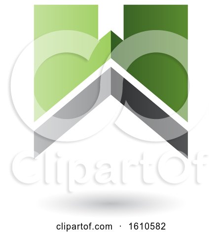 Clipart of a Thick Striped Gray and Green Letter W - Royalty Free Vector Illustration by cidepix