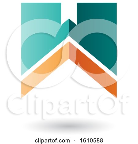 Clipart of a Thick Striped Orange and Turquoise Letter W - Royalty Free Vector Illustration by cidepix