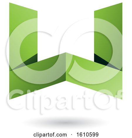 Clipart of a Green Folded Paper Letter W - Royalty Free Vector Illustration by cidepix