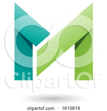 Clipart of a Folded Paper Turquoise and Green Letter M - Royalty Free Vector Illustration by cidepix