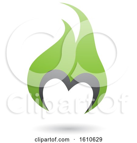 Clipart of a Fire Shaped Green and Gray Letter M - Royalty Free Vector Illustration by cidepix