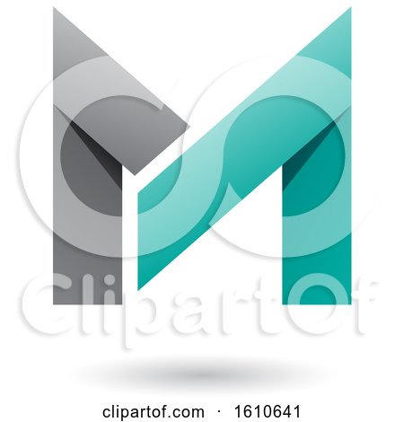 Clipart of a Folded Paper Gray and Turquoise Letter M - Royalty Free Vector Illustration by cidepix