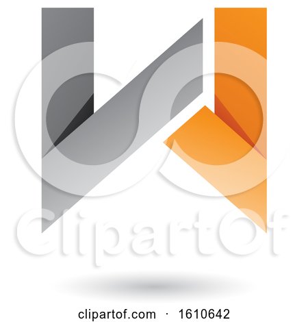 Clipart of a Gray and Orange Folded Paper Letter W - Royalty Free Vector Illustration by cidepix