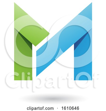 Clipart of a Folded Paper Green and Blue Letter M - Royalty Free Vector Illustration by cidepix