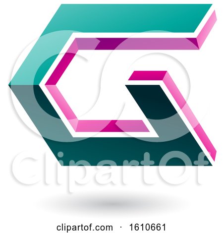 Clipart of a Turquoise and Magenta Angled Letter G - Royalty Free Vector Illustration by cidepix